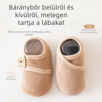 Uniszex babacipő puha talppal, 0–3 év, téli fleece bélés, pamut felső