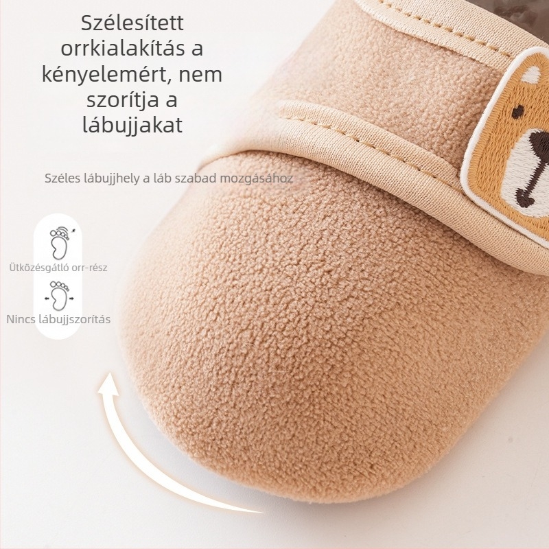 Uniszex babacipő puha talppal, 0–3 év, téli fleece bélés, pamut felső