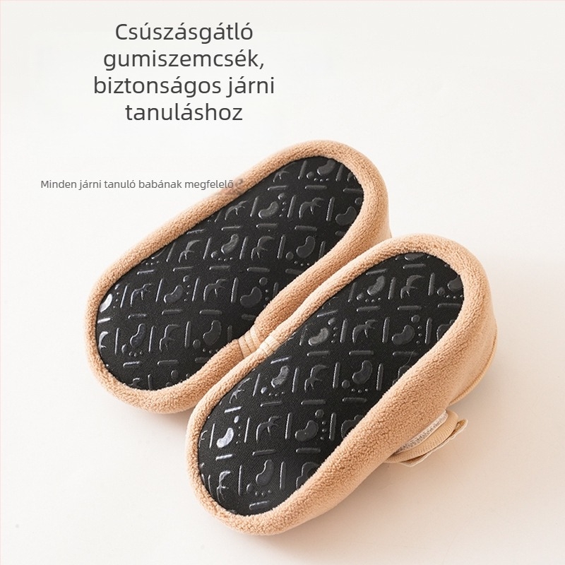 Uniszex babacipő puha talppal, 0–3 év, téli fleece bélés, pamut felső