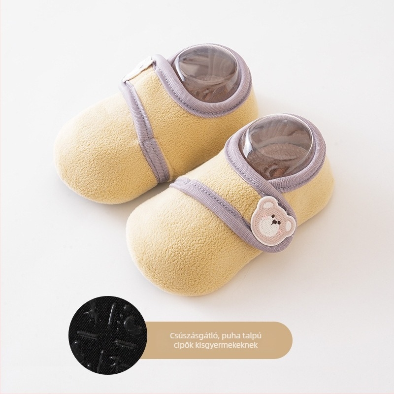 Uniszex babacipő puha talppal, 0–3 év, téli fleece bélés, pamut felső