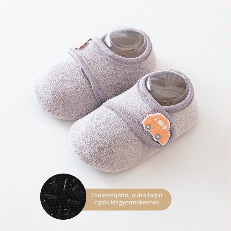 Uniszex babacipő puha talppal, 0–3 év, téli fleece bélés, pamut felső