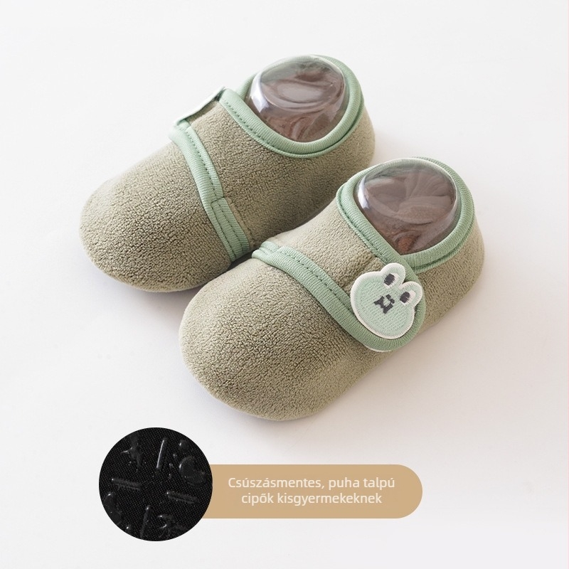 Uniszex babacipő puha talppal, 0–3 év, téli fleece bélés, pamut felső