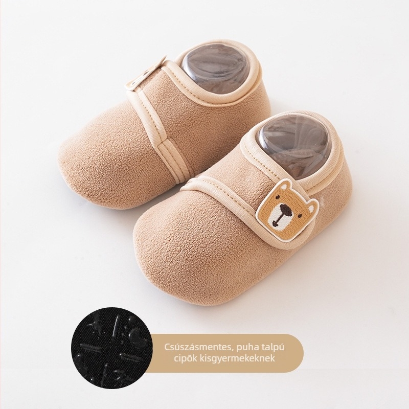 Uniszex babacipő puha talppal, 0–3 év, téli fleece bélés, pamut felső
