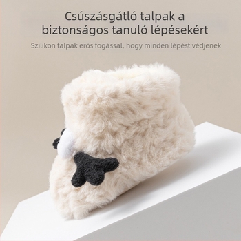 Téli vastagított meleg bébi járócipő puha talppal, csúszásmentes, aranyos mesefigurás cipő és zokni