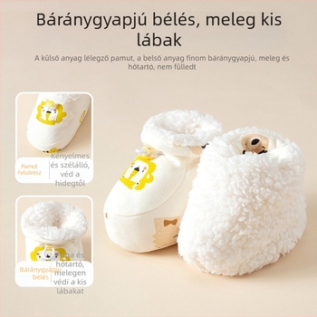 Pamut baba cipő fleece béléssel, puha talppal, 0–12 hónap, uniszex, őszi-téli