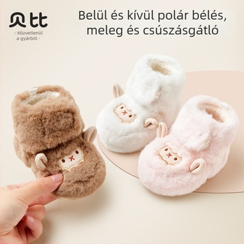 Téli baba pamutcipő, 6–12 hónap, uniszex, fleece bélés, puha talppal