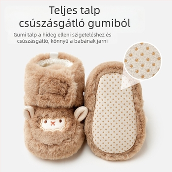 Téli baba pamutcipő, 6–12 hónap, uniszex, fleece bélés, puha talppal