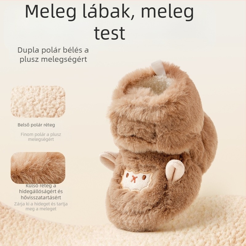 Téli baba pamutcipő, 6–12 hónap, uniszex, fleece bélés, puha talppal