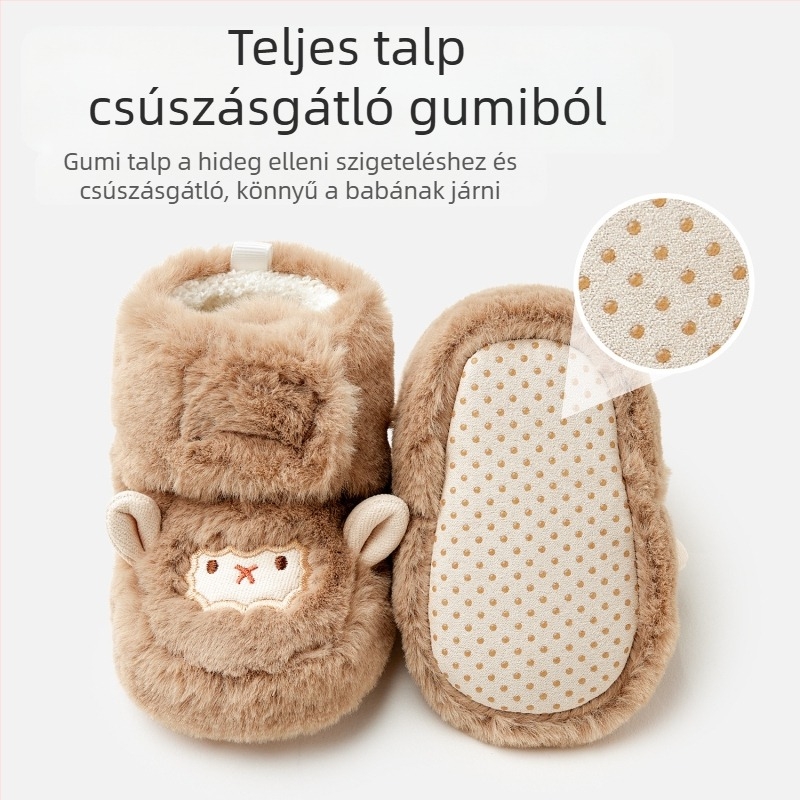 Téli baba pamutcipő, 6–12 hónap, uniszex, fleece bélés, puha talppal