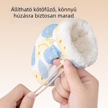 Őszi–téli bébi cipő meleg béléssel, 0–12 hónapos baba számára, puha talppal járócipő, meleg pamut papucs és vastag zoknik