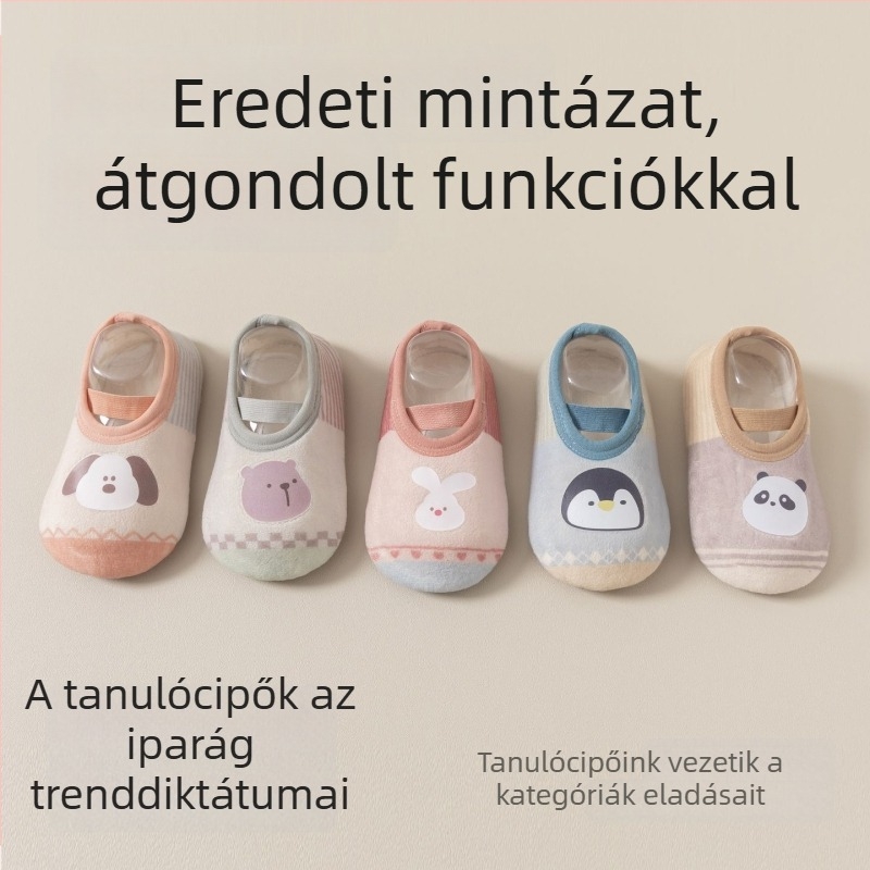 Téli belső használatú gyerekcipő fleece béléssel, csúszásmentes puha talppal, babáknak járáshoz