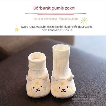 Téli babacipő puha talppal, 3 páras készlet, uniszex, 6–12 hónapos, felső rész marhabőrből, csúszásmentes zoknik