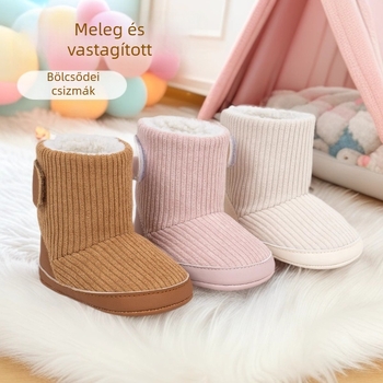 Meleg téli pamut cipő babáknak fleece béléssel, vízálló és csúszásmentes hócsizma 0-1 éveseknek