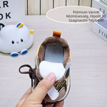 Uniszex gyerekcipő pamut bélésű mikroszálas bőrrel, csíkos mintázat, alacsony felső, Velcro-zár, csúszásmentes, meleg és tartós, 12–48 hónaposaknak