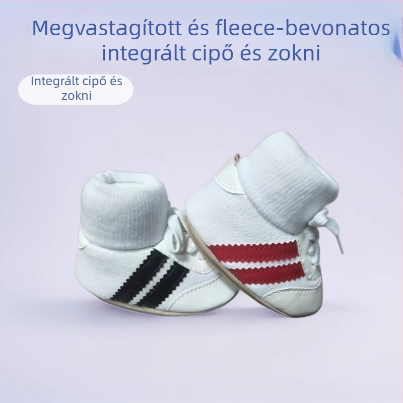 Baba zoknis cipő, puha talppal, felső része műbőr, fleece bélés, téli, 6-12 hónap