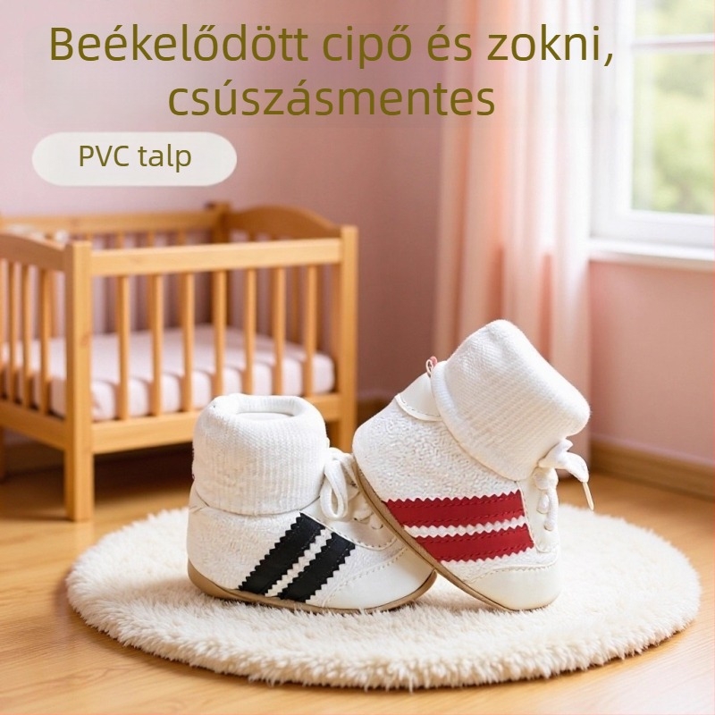 Baba zoknis cipő, puha talppal, felső része műbőr, fleece bélés, téli, 6-12 hónap
