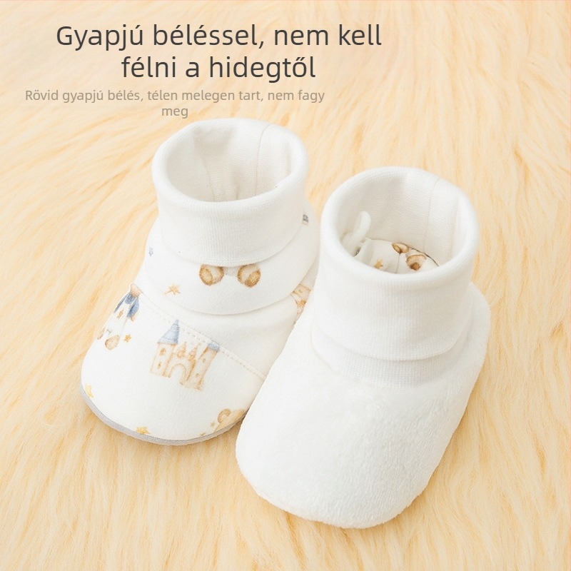 Téli vastag bébi cipő bolyhos pamut belsővel, puha talppal, magas szárú, újszülötteknek és 6–12 hónapos babáknak