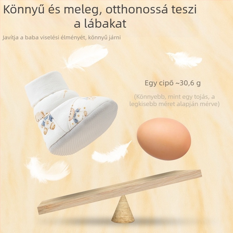 Téli vastag bébi cipő bolyhos pamut belsővel, puha talppal, magas szárú, újszülötteknek és 6–12 hónapos babáknak