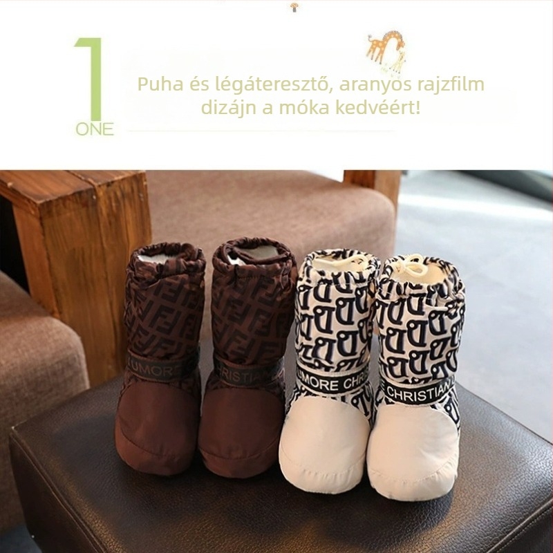 Téli babacipő 3–12 hónapos babáknak, szél- és vízálló, csúszásmentes pamutcipő fleece béléssel, vastag puha talppal, meleg, a korai járáshoz