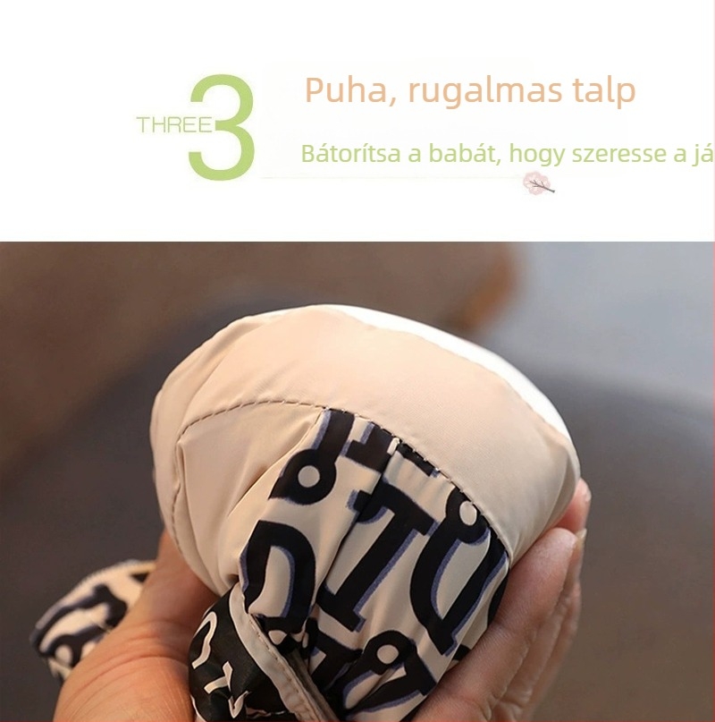 Téli babacipő 3–12 hónapos babáknak, szél- és vízálló, csúszásmentes pamutcipő fleece béléssel, vastag puha talppal, meleg, a korai járáshoz