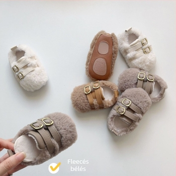 Unisex téli babacipő - fleece bélés, Velcro-zárás, alacsony felső rész, vastag talp, Koreai stílus