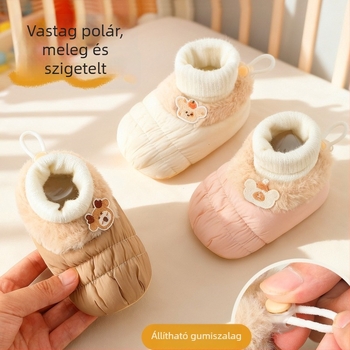 Őszi-téli babacipők 6-12 hónaposoknak, fleece béléssel, meleg, puha talpú, tanuló járáshoz
