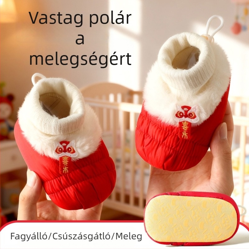 Őszi-téli babacipők 6-12 hónaposoknak, fleece béléssel, meleg, puha talpú, tanuló járáshoz