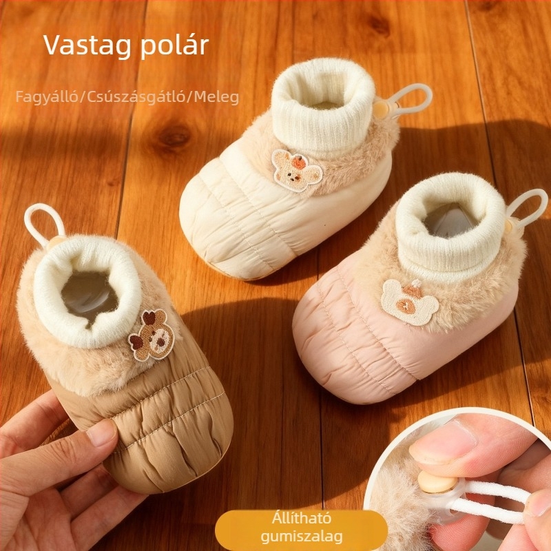 Őszi-téli babacipők 6-12 hónaposoknak, fleece béléssel, meleg, puha talpú, tanuló járáshoz