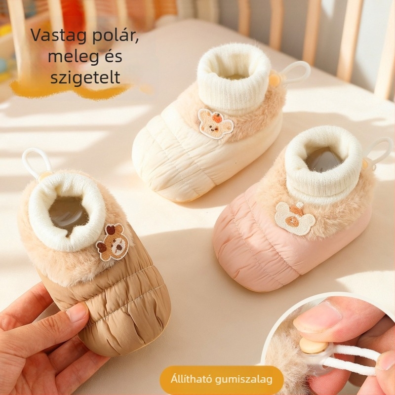Őszi-téli babacipők 6-12 hónaposoknak, fleece béléssel, meleg, puha talpú, tanuló járáshoz
