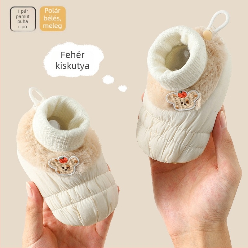 Őszi-téli babacipők 6-12 hónaposoknak, fleece béléssel, meleg, puha talpú, tanuló járáshoz
