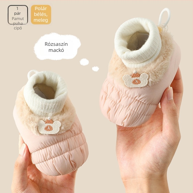 Őszi-téli babacipők 6-12 hónaposoknak, fleece béléssel, meleg, puha talpú, tanuló járáshoz