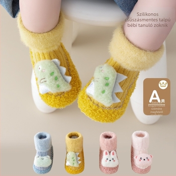 Baba-kisgyermek cipő és zokni készlet, őszi–téli, vastag meleg, csúszásmentes puha talp, pamut felsőrész, 12–36 hónapos