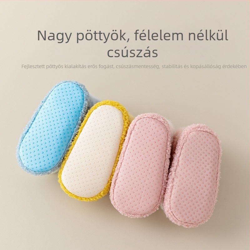 Baba-kisgyermek cipő és zokni készlet, őszi–téli, vastag meleg, csúszásmentes puha talp, pamut felsőrész, 12–36 hónapos