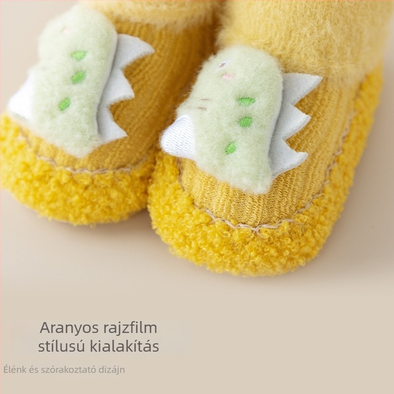 Baba-kisgyermek cipő és zokni készlet, őszi–téli, vastag meleg, csúszásmentes puha talp, pamut felsőrész, 12–36 hónapos