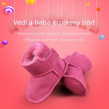 Kisgyermek cipő juhbőr felsővel, légáteresztő, meleg, csúszásmentes talp, Velcro-zár