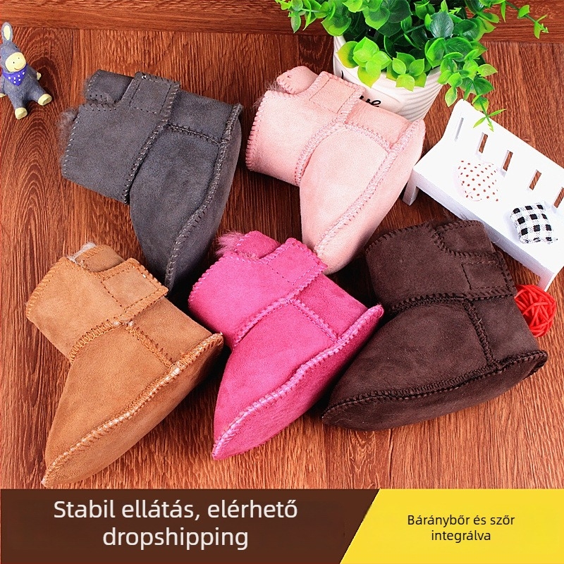Kisgyermek cipő juhbőr felsővel, légáteresztő, meleg, csúszásmentes talp, Velcro-zár