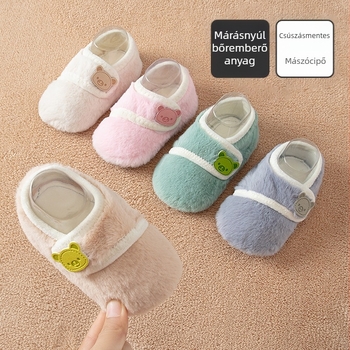 Baba beltéri cipő – vastagított őszi-téli szezonhoz, Velcro-zárás, rajzfilm minta, légáteresztő, vízálló, csúszásmentes, 12–36 hónaposak