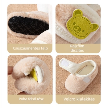 Baba beltéri cipő – vastagított őszi-téli szezonhoz, Velcro-zárás, rajzfilm minta, légáteresztő, vízálló, csúszásmentes, 12–36 hónaposak
