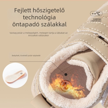 2024 téli kisgyermek járócipő — meleg fleece-borítású pamutcipő, csúszásmentes puha talp, Velcro-zárás