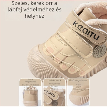 2024 téli kisgyermek járócipő — meleg fleece-borítású pamutcipő, csúszásmentes puha talp, Velcro-zárás