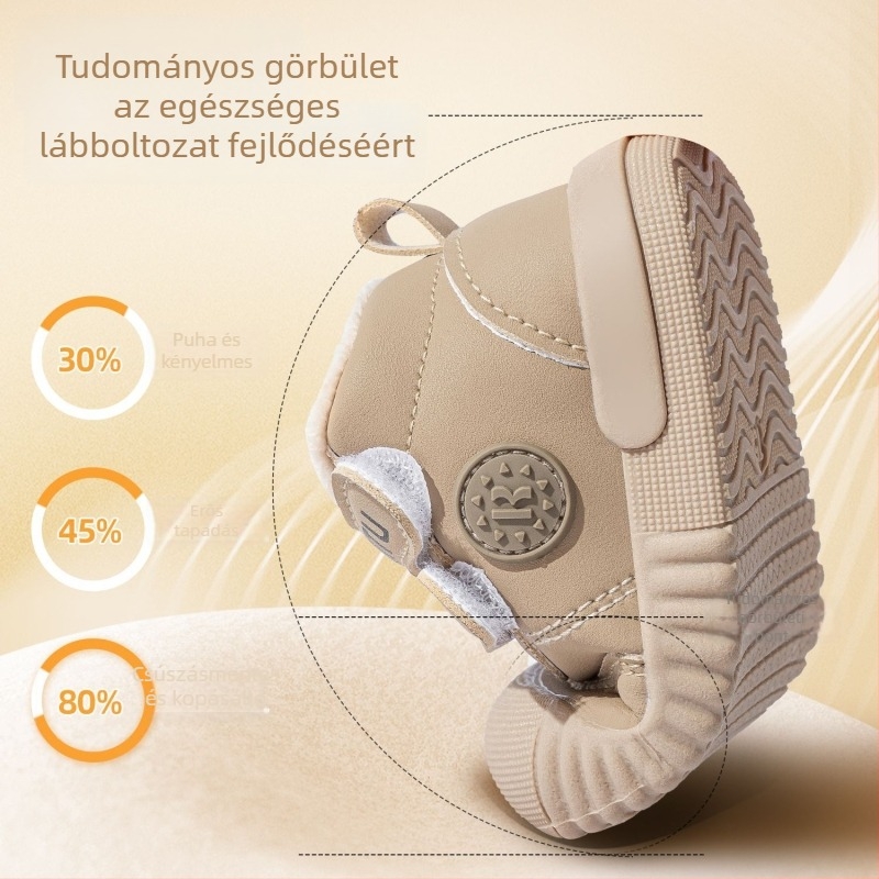 2024 téli kisgyermek járócipő — meleg fleece-borítású pamutcipő, csúszásmentes puha talp, Velcro-zárás