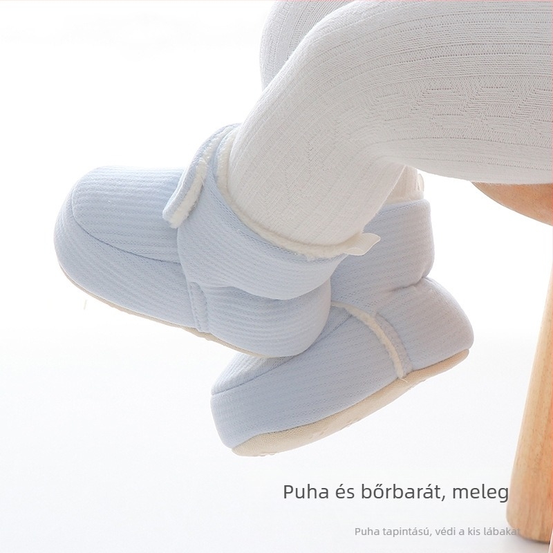 Egyszínű téli vastagított baba járócipő beltéri használatra, meleg, csúszásmentes talppal, Velcro-zárás