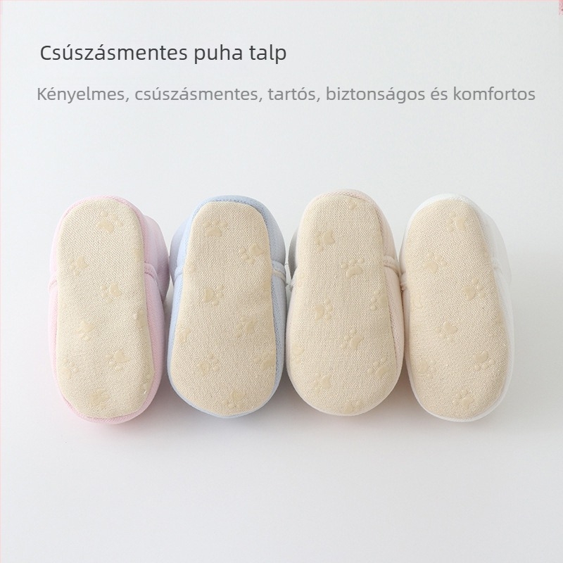 Egyszínű téli vastagított baba járócipő beltéri használatra, meleg, csúszásmentes talppal, Velcro-zárás