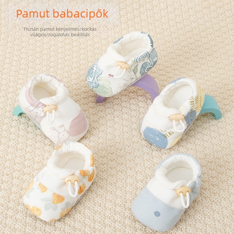 Puha talpú babacipő, 0–36 hónap, beltéri használat, pamut, uniszex, tavasz-ősz dizájn, légáteresztő, csúszásmentes talp