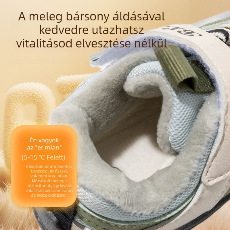 Bramil 2025 téli baba cipő, Velcro zárás, bőr felső, fleece bélés, csúszásmentes puha talp, 12–36 hónap