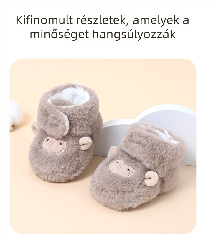 Textil cipő csecsemőknek és kisgyermekeknek, PVC felső rész, csúszásmentes talp, melegen tartja a lábakat, elasztikus zárás