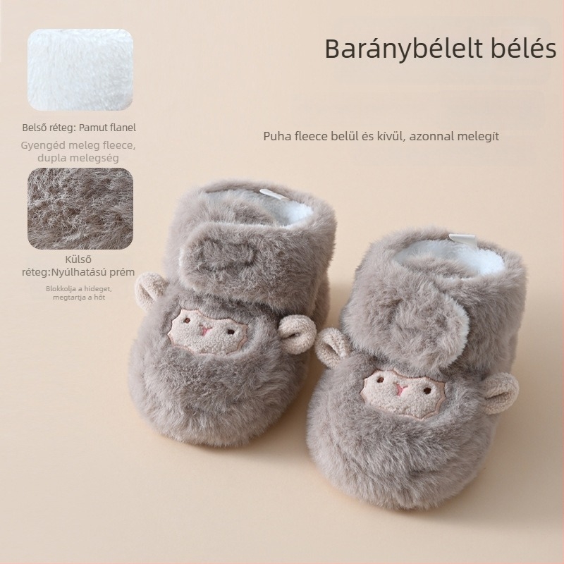 Textil cipő csecsemőknek és kisgyermekeknek, PVC felső rész, csúszásmentes talp, melegen tartja a lábakat, elasztikus zárás