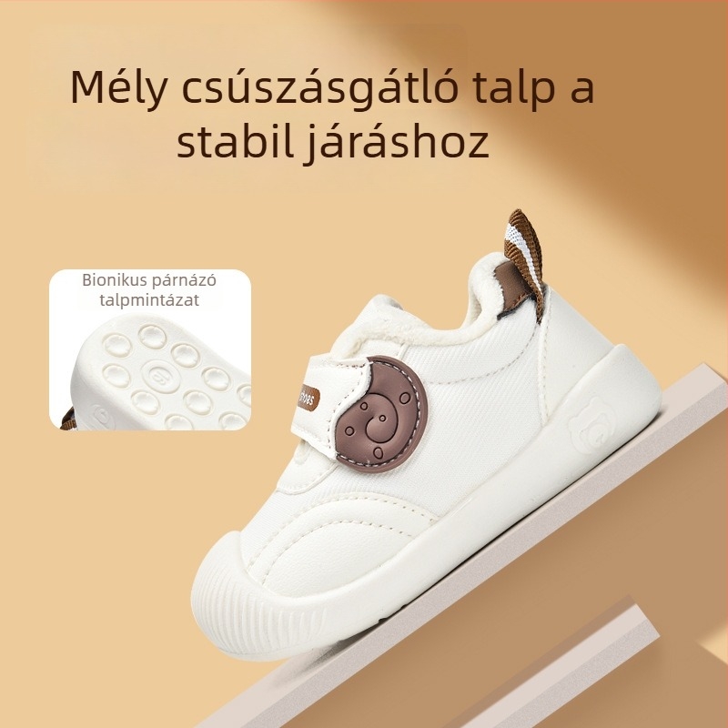 Fiúknak gyerekcipő 0-3 év, téli pamutcipő, puha talppal, csúszásmentes, fleece bélés