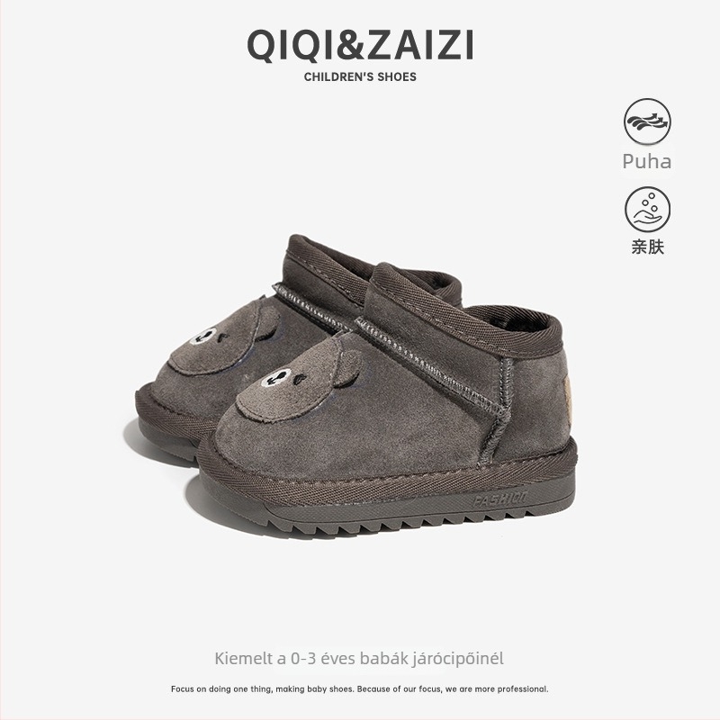 Téli gyerekcsizma valódi bőrből, 12–36 hónaposoknak, puha talpú, fleece bélés, vastag kialakítás, oldalsó cipzár