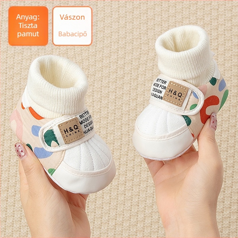 Baba tanulócipő belső használatra - lélegző vászon, puha csúszásmentes talp, Velcro zár, könnyű, 6–12 hónapos korosztály
